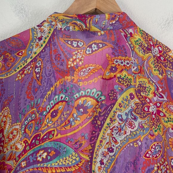 Lauren Ralph Lauren Womens Plus 1X Tunic Top Blouse Purple Paisley Silk Metallic - Picture 11 of 11